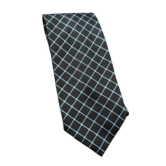 Ermenegildo Zegna Other - ERMENEGILDO ZEGNA 100% Silk Necktie ITALY Geometric Diamond Grid Blue/Brown 54"